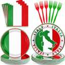 96Pcs Italian Flag Birthday Party Supplies Italy Flag Plates and Napkins Red White and Green Italian Tableware Sets for Pizza Baby Shower Picnic Holiday Family Reunion Party Decorations Serves 24