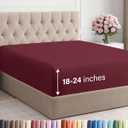 Extra Deep Cal King Fitted Sheet - Hotel Luxury Single Fitted Sheet Only - Easily Fits 18 inch to 24 inch Mattress - Ultra Soft, Wrinkle Free with Extra Deep Pockets - Breathable & Comfy - Burgundy