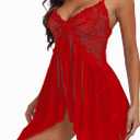 DIKFA Lingerie for Women Lace Babydoll Sleepwear V Neck Open Front Chemises Sexy Spaghetti Strap Nightgown (XXL)