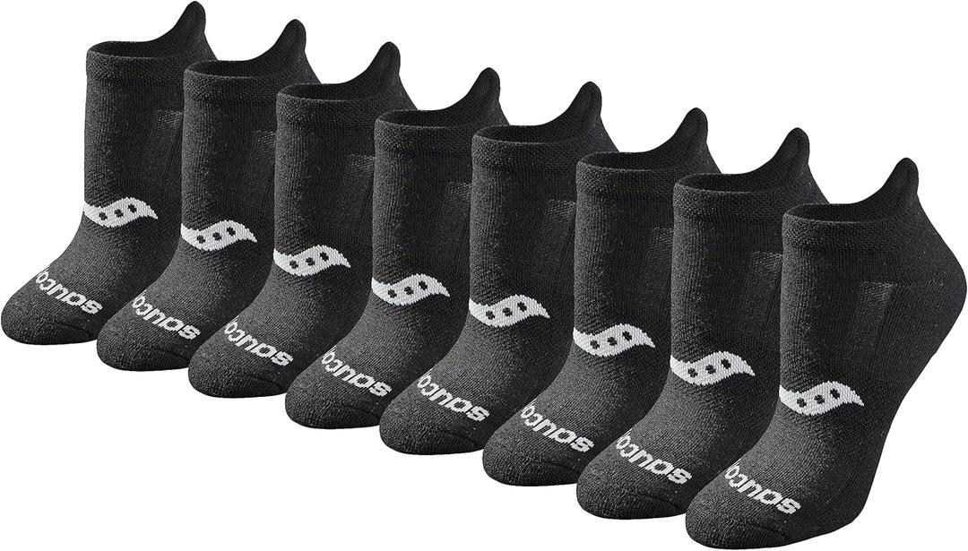 Saucony Women's RunDry Performance Heel Tab Athletic Socks, Available in S-L (8, 16, 24 Pairs) (Black, M)