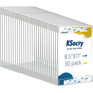 30 Pcs Acrylic Sign Holder 8.5 x 11, Vertical Wall Mount Sign Holders with 3M Adhesive, Clear Plastic Frames Paper Display Sign Holders for Office, Home, Store, Restaurant - No Drilling