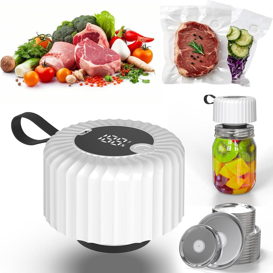 Mason Jar Vacuum Sealer, Food Saver Vacuum Sealer Machine(Lids Included) for Wide, Regular Mouth Mason Jars, Portable Automatic Canning Machine For Kitchen Food Storage(White)