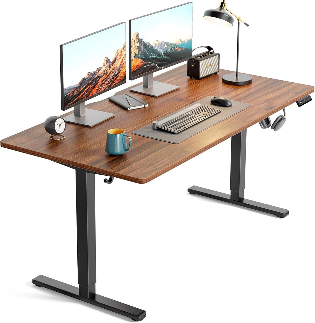 FEZIBO 55 x 30 Large Electric Standing Desk Height Adjustable, Walnut