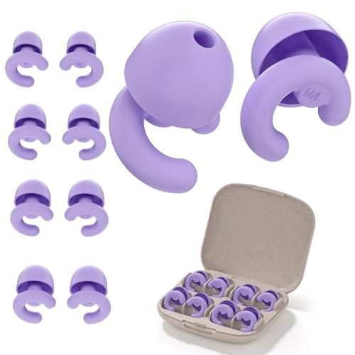 HeyFir Ultra-Soft Noise Cancelling Ear Plugs, Reusable Silicone for Sleep Concerts Travel Office,33dB (NRR),Ergonomic Integrated Design Fit for Small Ear Canals Noise Sensitivity (Purple, 4 Pairs)