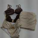 Women's One Piece Swimsuit with Cover up Set Beach Wrap Skirt Retro Bikini Set Two Piece Bathing Suit with Cover up (Medium, Brown)