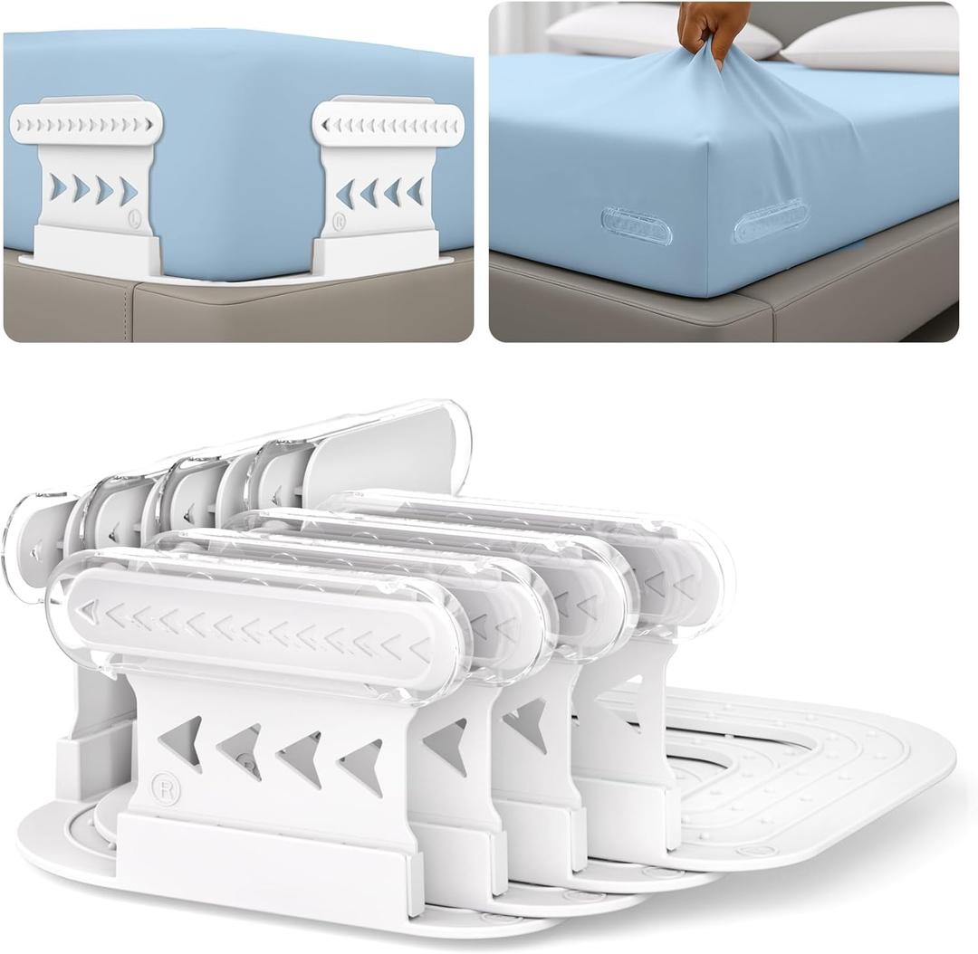 Bed Sheet Holders for Corners, 4Pcs Fitted Sheet Holders Fit All Mattress Sizes, Lock Sheet Holders Keep Sheets Firm & Tight in Place, Heavy Duty Bed Sheet Grippers Clips Locks, Easy Installation