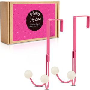 Overdoor Hanger - Pink Door Hooks for Hanging Clothes & Towels (Pink, 2-Pack)