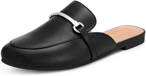 KIDMI Women's Buckle Mules Comfortable Dressy Flats Business Casual Loafers Slip On, Backless, 37