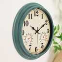 zyzamay 16 Inch Green Vintage Indoor/Outdoor Wall Clock with Thermometer & Hygrometer & Waterproof, Large Silent Sweep Numerals, Perfect for Porch, Garden, Pool