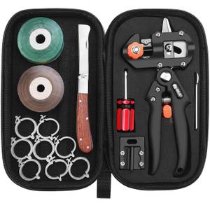 FUJIWARA Garden Grafting Tool, Multifunctional Pruning Scissors Kit, U-Graft/V-Graft/Omega-Graft Seedling for Fruit Tree Grafting Set,Including Grafting Tapes, Grafting Knife & Replacement Blades (Black)