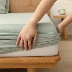 BESTOUCH King Fitted Bottom Sheet - 100% Washed Cotton Linen-Like, Deep Pocket Fits up to 17" Mattress, All Season Breathable, Softer with Every Wash Sage Green