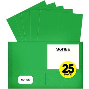 SUNEE Folders with Pockets(25 Pack, Green), 2 Pocket Folders Fit Letter Size Paper, Paper File Folder for School Office Home Business
