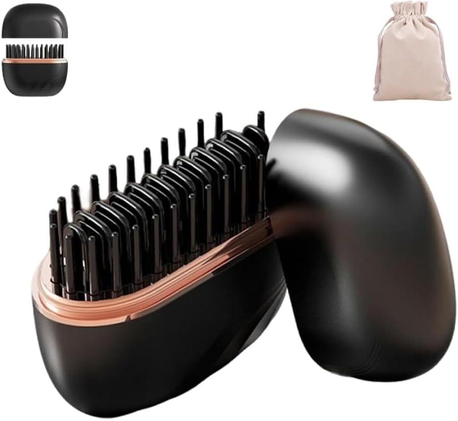 Mini Straightener - Rechargeable Portable Hair Straightener Brush, Fast Heating Hot Comb with Anti-Scald Shell, Lightweight & 3-Speed Temperature Control for Home & Travel Gift (Black)