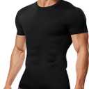 TAILONG Short Sleeve Compression Shirt Men Shapewear Slimming Undershirt Body Shaper Tank Top Workout Shirts (XX-Large, Black)
