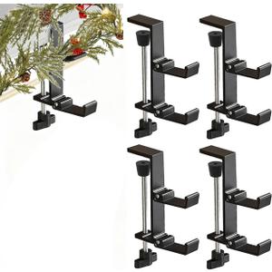 Christmas Stockings Holder Hanger,Metal Hooks for Hanging Christmas Stockings,Stocking Holders for Mantle for ChristmasDecorations (Fold 4 Black, 4)