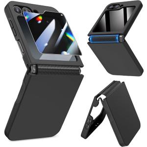 Caka for Samsung Galaxy Z Flip 6 /Z Flip 5 Case [Wireless Charging Compatible][Hinge Protection] [Screen Protector] Women Men Shockproof Protection Phone Cover - Privacy Black