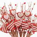 DN DECONATION 6Pcs Valentine's Picks, Valentine Floral Picks Heart Stems with with Red Pink White Berries, Valentines Day Artificial Flowers Arrangement for Valentines Wedding Centerpiece Home Decor