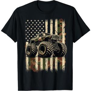 Monster Truck USA Flag 4th July T-Shirt, Small