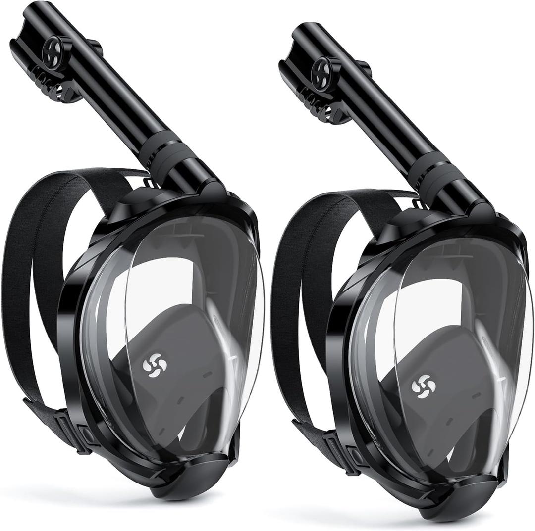 W WSTOO Full Face Snorkel Mask Adults,Suitable for Beginners Dry Top Snorkeling Gear,Can Your Mouth or Nose to Breathe,180 Degrees Panoramic View,Anti-Fog Anti-Leak,Summer Travel and Vacationing Gifts (Large/X-Large, 2 Pack - All Black)