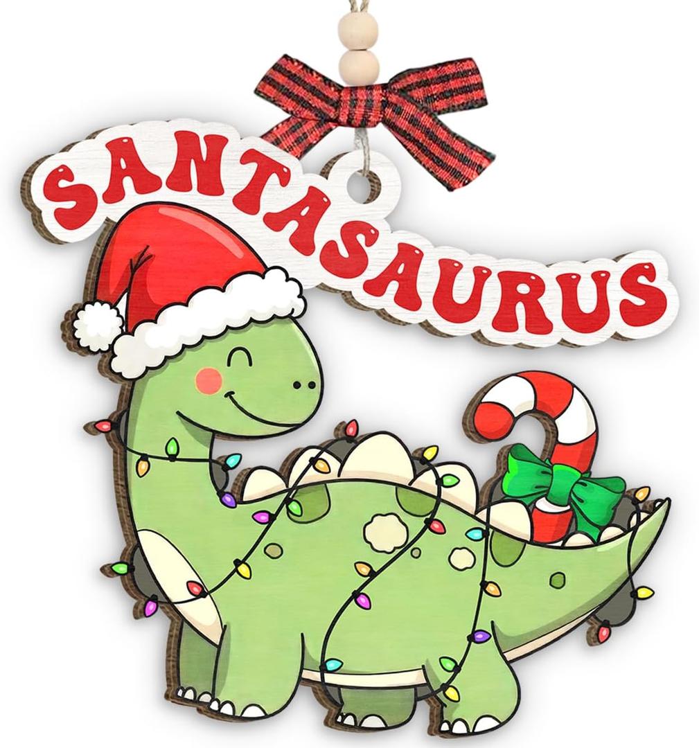 9 x Cute Dinosaur Ornaments 2025, Funny Animal Gifts for Men and Women, Wooden Ornaments for Christmas Decorations, Dinosaur Gifts for Adults, Boys, Girls, Teens, Friends, Family