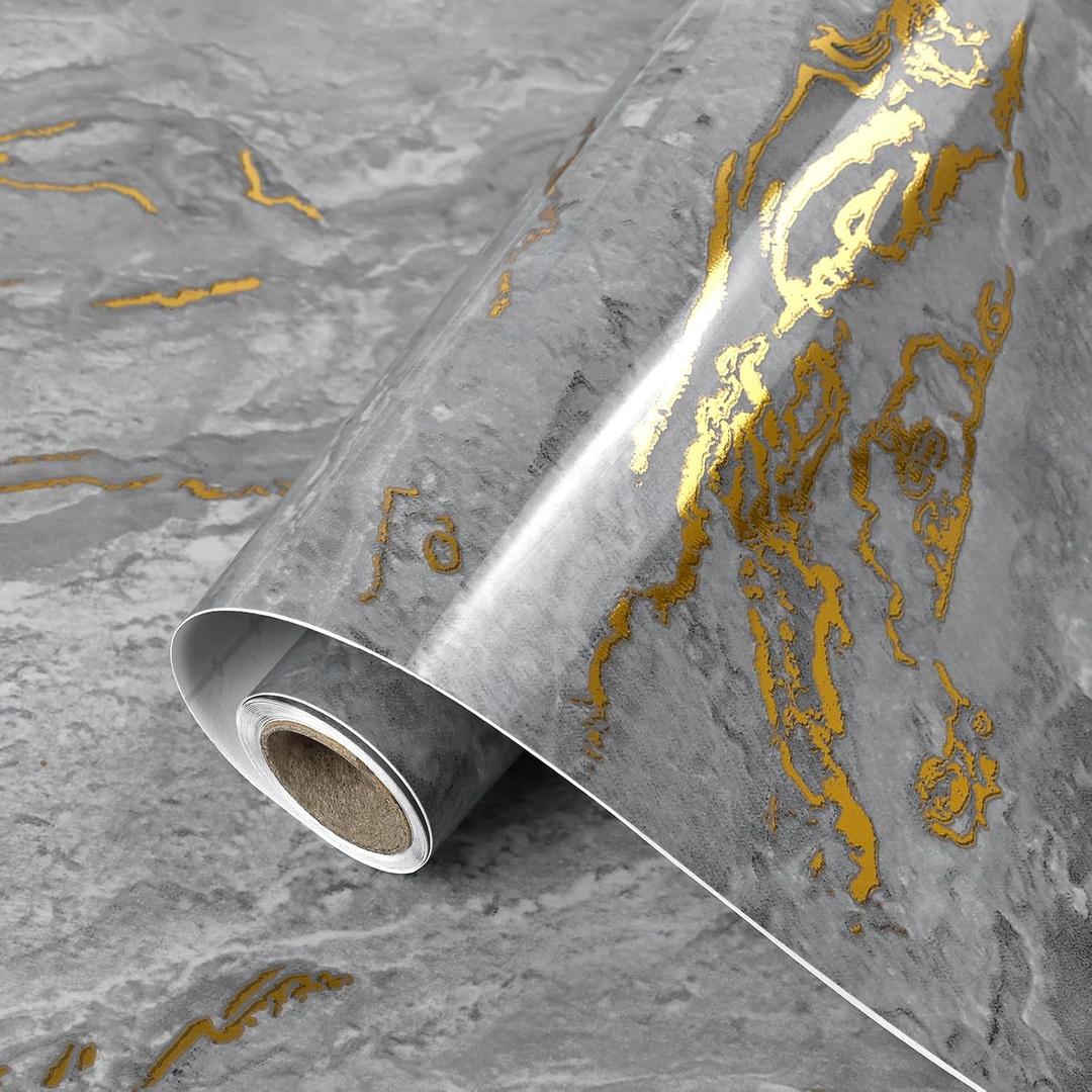 Black Marble Contact Paper Thick Modern Peel and Stick Wallpaper Waterproof Countertop contact paper Black and Gold Wallpaper Removable Self Adhesive Glossy Wall Paper for Bathroom Kitchen 23.6"x236"
