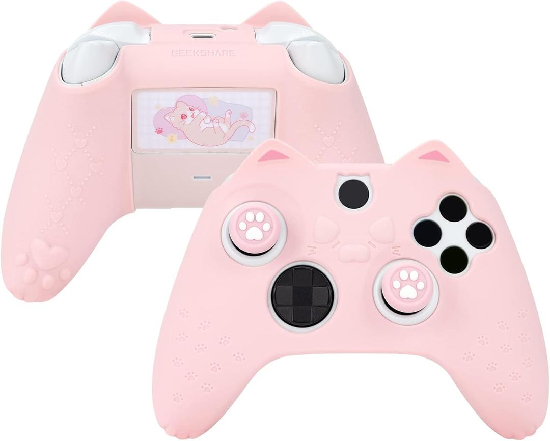 GeekShare Cat Paw Controller Skin Grips Set Anti-Slip Silicone Protective Cover Skin Case Compatible with Xbox Series X Controller with 2 Thumb Grip Caps and 1 Sticker (Pink)