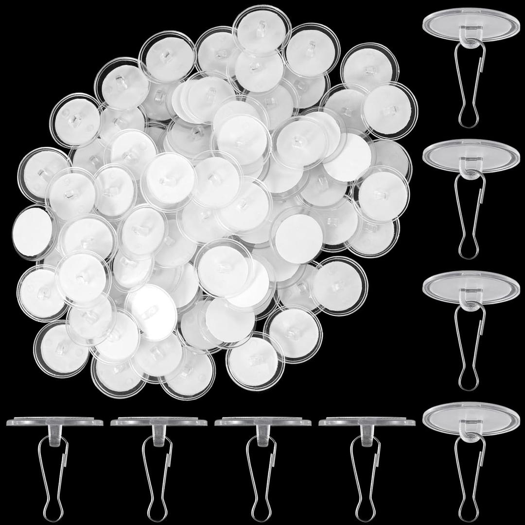 80 Pack Self Adhesive Ceiling Hooks for Hanging, Sticky Ceiling Hooks, Removable Transparent Wall Hanger for Ceiling Decor, Festival Decor - 2 cm(0.78 in)