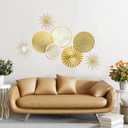 Lingvee 8 Pcs Gold Wall Decor Modern Metal Decor Metal Starbursts Radial Plate Art Hanging Decorative Wall Decorations for Home Bedroom Bathroom Living Room Office Sculpture (Gold, White)