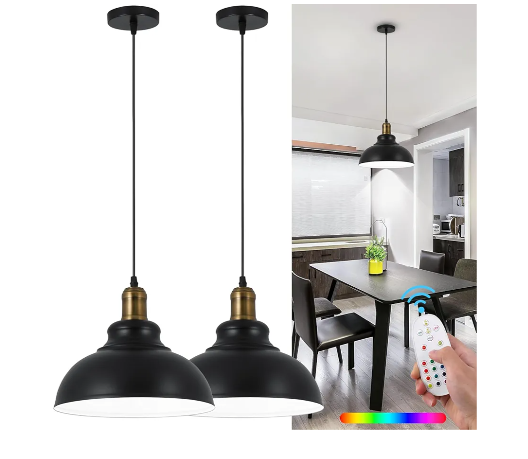 Battery Operated Pendant Lights,Rechargeable Pendant Light with Remote,Black Gold Pendant Light Fixtures for Kitchen Island,Modern Industrial Hanging Lights for Dining Room Hallway Entryway (2 Pack)