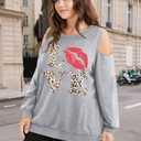 NANYUAYA Plus Size Cold Shoulder Sweatshirt for Women Graphic Long Sleeve Shirt Casual Off The Shoulder Tops (Gray, XXXL)