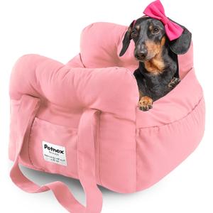 PETNEX Dog Car Seat for Small Dogs, Portable Puppy Car Seat of Easy Installation, Fashionable Pet Carrier Bag with Large Pockets, Machine Washable Dog Booster Seat (Pink)