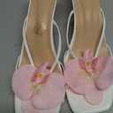 MakeMeChic Women's Open Toe Floral Kitten Heels Flower Summer Beach Sandals (9.5, White)