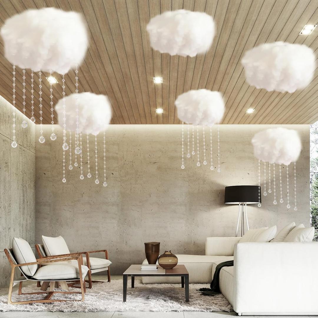 51 Pcs Artificial Cloud Props Ceiling Cloud Decorations with Sun Catching Crystals 3D Hanging Fake Clouds Cotton for Bedroom Living Room Ceiling Baby Shower Party Wedding DIY Hanging Ornament