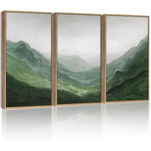 SHENIFY Fog Pine Green Tree Forest Canvas Wall Art Large 16x24in Framed Nordic Nature Modern Mountain Artwork Prints Decor - Natural Framed