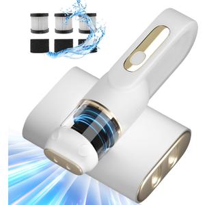 Bed Vacuum Cleaner, Mattress Vacuum Cleaner with UV-C Light 14Kpa HEPA Filter, Handheld Vacuum Cordless Bed Cleaner for Bed Sofa Pillows Cribs Couch, White