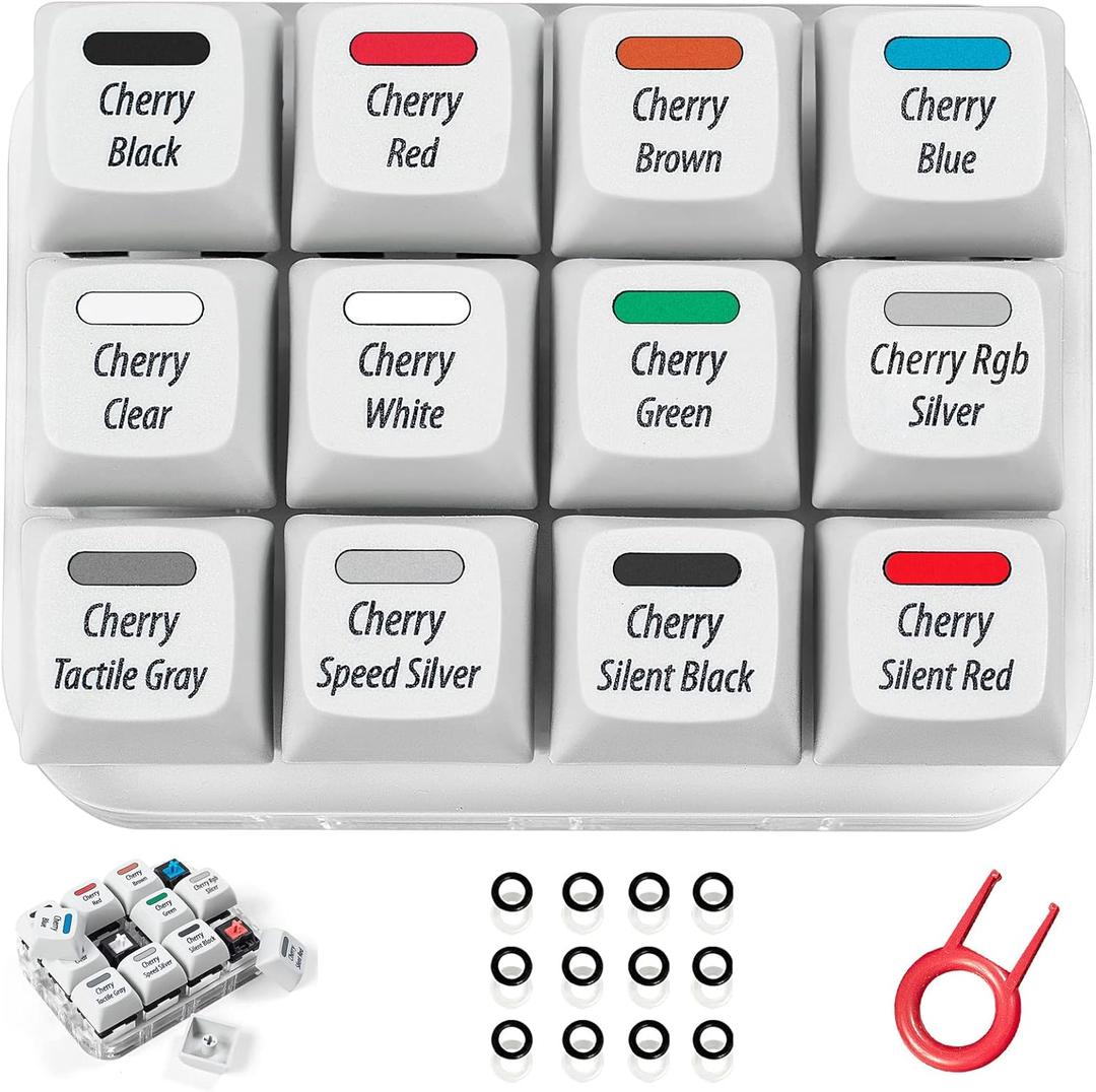 Cherry MX Switch Tester 12-Key Mechanical Keyboard Sampler Switch Testing Tool with Keycap Puller and 24 O Rings, 40A-L & 40A-R (Printed PBT Keycap)
