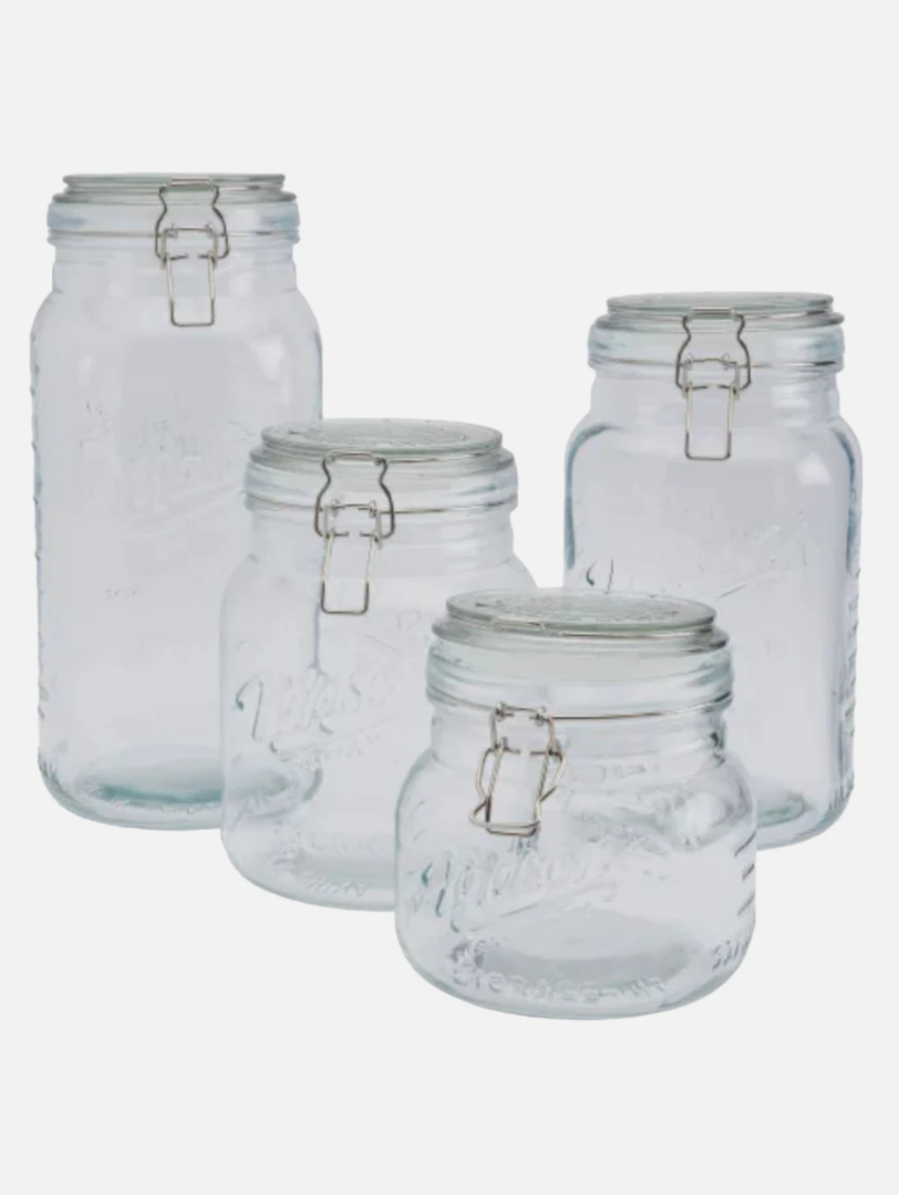 Mason Jar Kitchen Canister Set 4 Pc Jumbo Glass Jars Kitchen Storage Clamp Lid