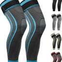 Full Leg Compression Sleeves 2 Pack Long Knee Support for Men and Women for ACJ, Meniscus Tear, Arthritis, Medium, Blue