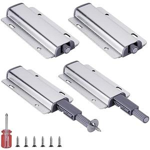 ELYUAN 4 Pack Magnetic Push Latches Push to Open Door Latch Cabinet Hardware Metal Magnet Heavy Duty Touch Push Release Lock for Cabinet Drawer Closet Wardrobe Kitchen Hidden Door Silver, Pack 2