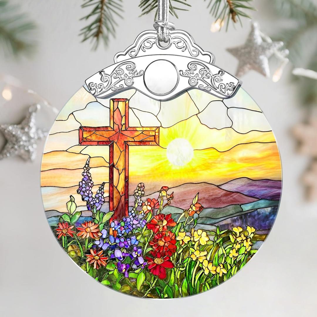 Stained Glass Ornament, Christmas Ornament, Hanging Ornaments for Home Decor & Christmas Tree Ornaments  Exquisite Holiday Decor, Xmas Gifts & Holiday Present - Cross