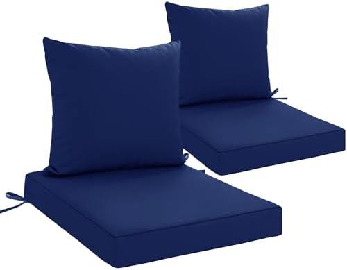 24x24 Inch Outdoor Cushions for Patio Furniture Set of 2, Waterproof Outdoor Chair Cushions w/Fade-Resistant, Removable & Machine-Washable Covers, Deep Seat Sofa/Couch Pads Replacement, Navy Blue