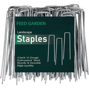 FEED GARDEN 6 Inch 50 Pack Hot-dip Galvanized Landscape Staples Plant Cover Stakes 11 Gauge Tent Stakes Garden Stakes Landscaping Fabric SOD Pins Yard Stakes for Decoration Weed Barrier Fabric 