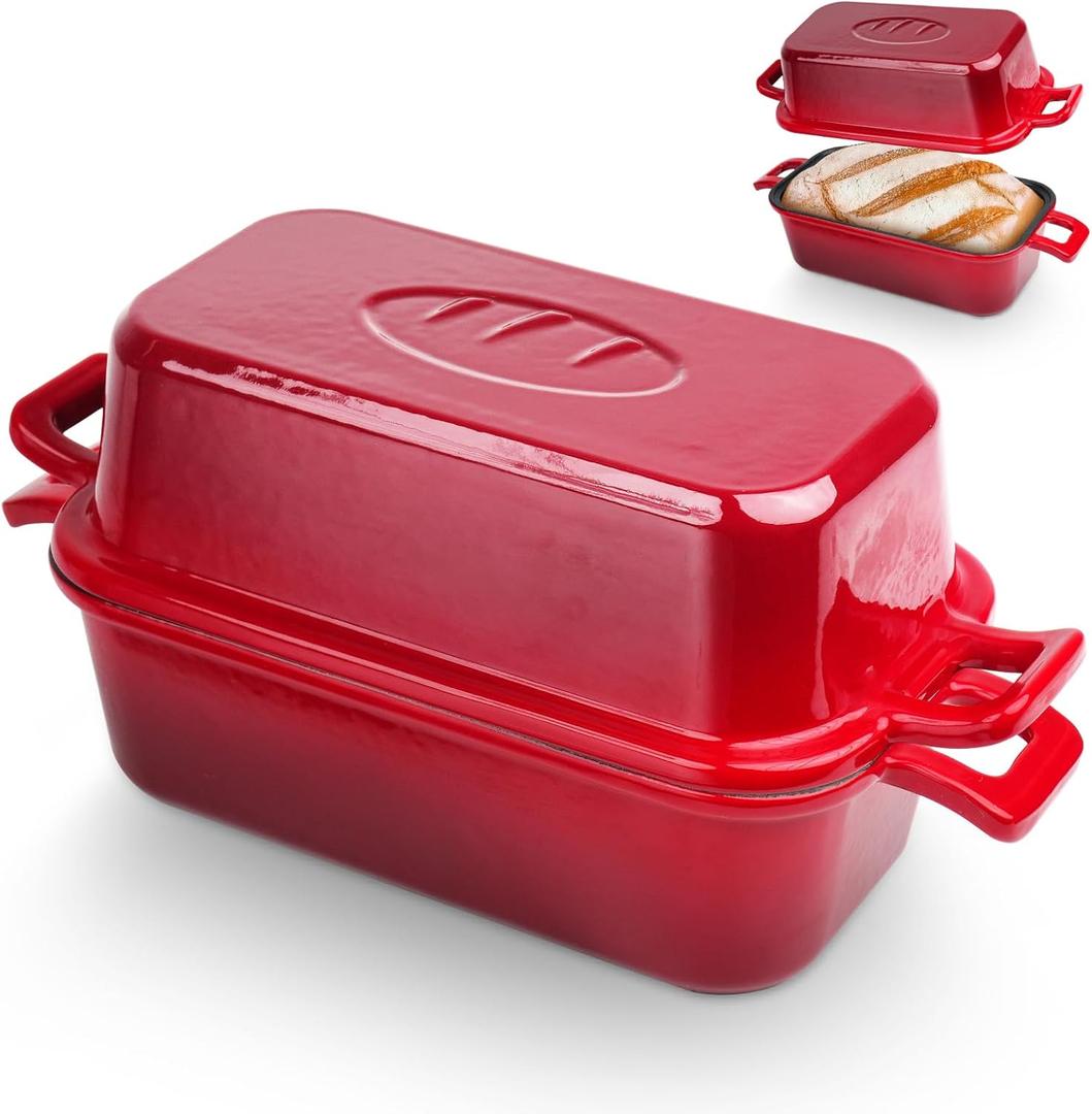 Demine Bread Pan Enameled Cast Iron Loaf Pan with Lid, Bread Oven, Dutch Oven Loaf Cast Iron for Baking Homemade Sourdough Bread