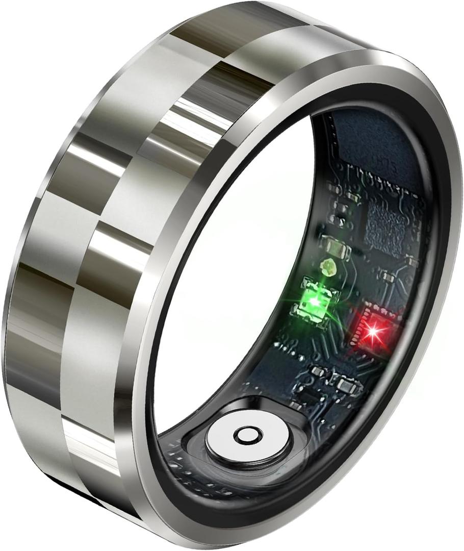 Smart Rings, Fitness Tracker Ring, Heart Rate, Blood Oxygen, Stress, Step Tracker, Sleep Monitoring, Air Gestures, No Subscription Fee, IP68 Waterproof for iPhone&Android (Silver-Gray, #8)