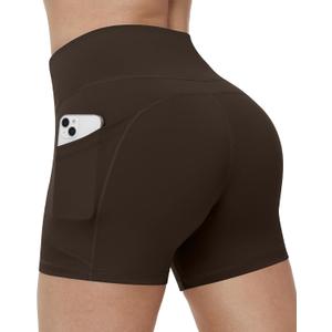 Runhit Women's Biker Shorts No Front Seam 4"/6"/8" High Waist Tummy Control Workout Yoga Gym Running Spandex Shorts Pockets (Brown, XS)