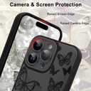 for iPhone 15 Pro Case with Finger Strap Holder, Cute Cool Butterfly Print Pattern Design for Women Men, Shockproof Anti Scratch Hand Kickstand Protective Cover, Gray