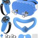 Silicone Cover Set Compatible with Meta/Oculus Quest 3s Accessories, Silicone Face Cover, Controller Grip Cover, Camera Lens Protector, VR Shell Cover, Protective Lens Cover, Not Fit Quest 3 (Blue)