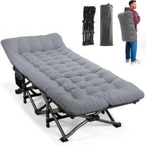 ATORPOK Camping Cot for Adults with Cushion Comfortable, Portable Folding Bed for Sleeping Supports 450 lbs (Gray) (Grey)