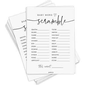 GardenCity 50 Baby Shower Word Scramble Game Cards, Fun Baby Shower Games for Boy or Girl, Gender Neutral - Minimalist, 5X7 Inches