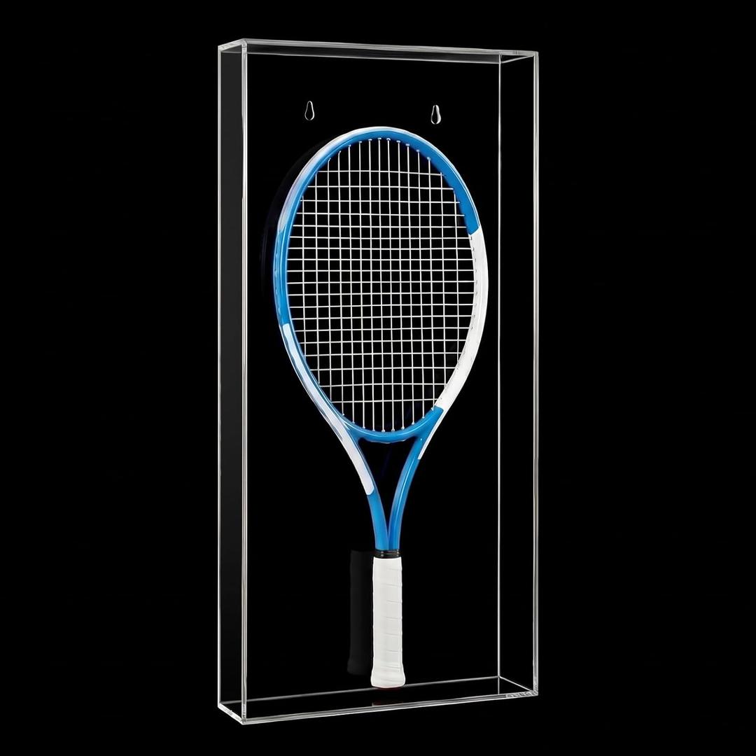 Wesiti Clear Tennis Racket Display Case Wall Mount, Clear Acrylic Tennis Racquet Display Holder for Signed Rackets, Sports Memorabilia Case